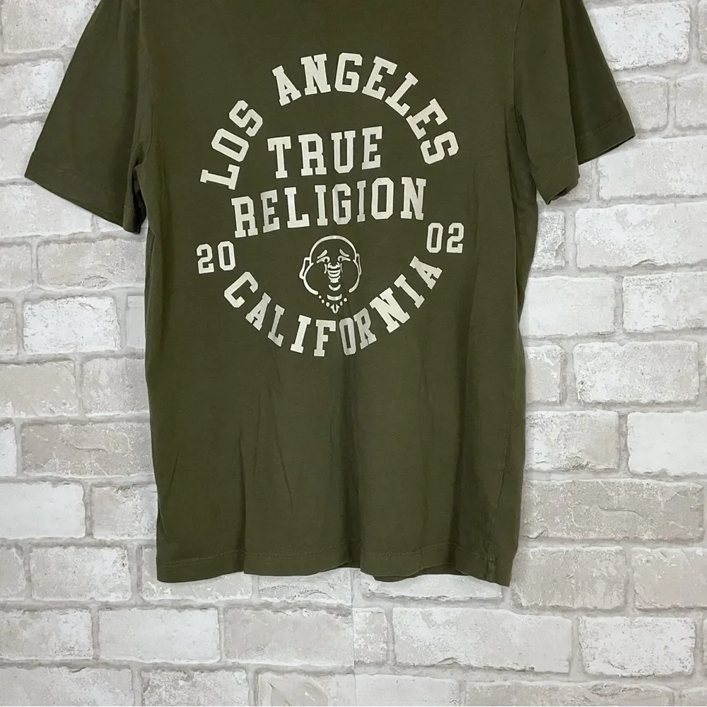 True Religion Men's Olive Green LA California Tee Size M